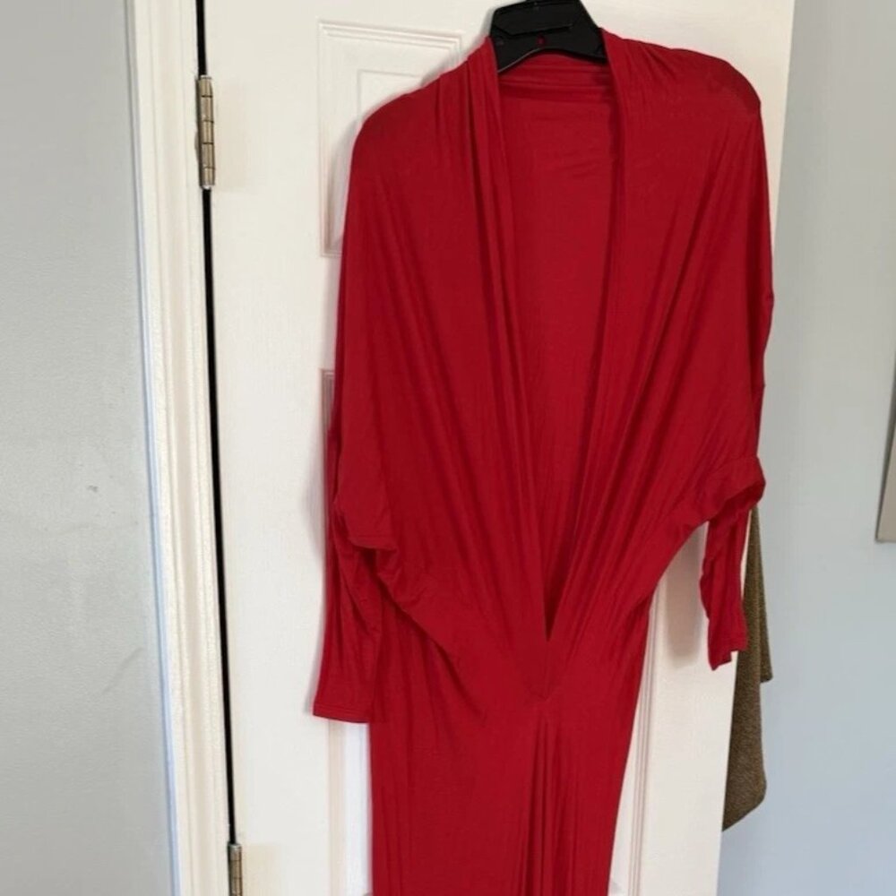 GoJane Plunge Neckline, 3/4 Sleeve, Cotton Knit, Red Dress, Size: Large, NWT